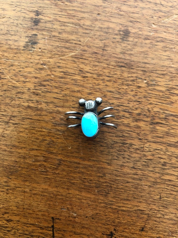 Old Navajo Insect Pin with Turquoise - image 3
