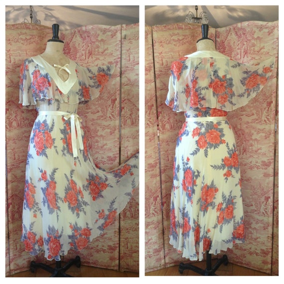 Gorgeous vintage 70s does 1930s 20s floaty roses f