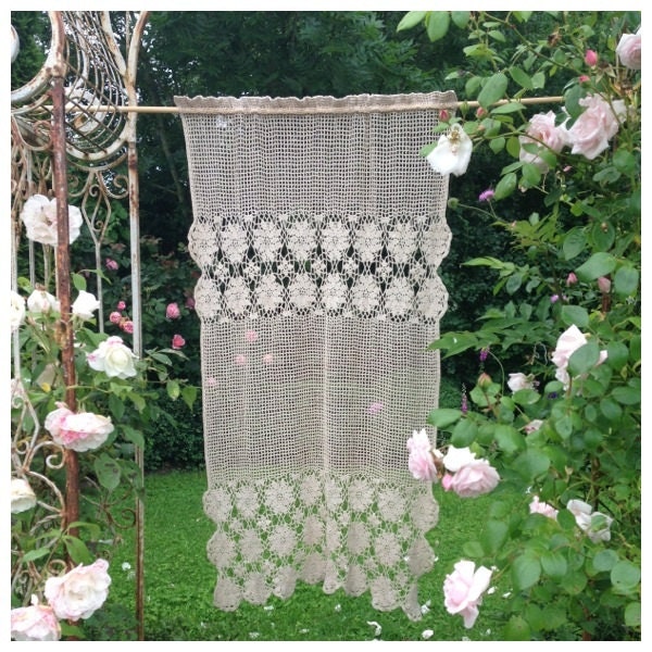 Beautiful No2 single antique French handworked crochet curtain / lace panel ~Very pretty