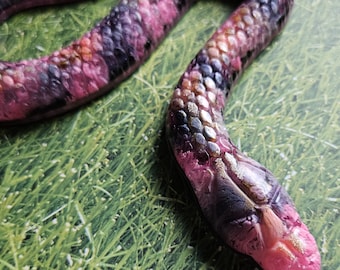 Pink Camouflage Resin Snake Figurine