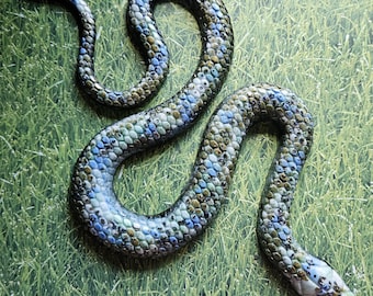 Blue Green and Bronze Camouflage Resin Snake Figurine