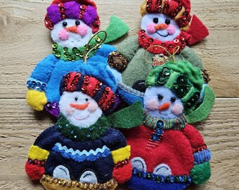 Christmas Felt Toboggan Sled Snowman - Sold Individually