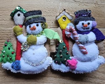 Snowman with Bird Ornament - Sold Individually