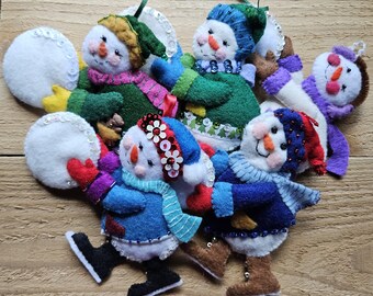 Christmas Felt Ice Skating Snowman with Snowball - Sold Individually