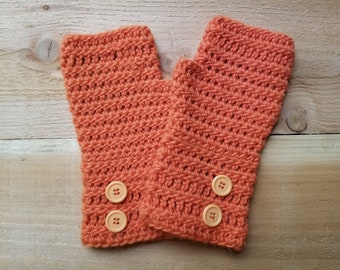 Orange Fingerless Gloves with Decorative Buttons