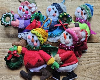 Christmas Felt Ice Skating Snowman with Wreath Ornament - Sold Individually