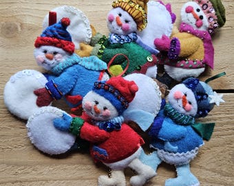 Christmas Felt Ice Skating Snowman with Snowball - Sold Individually