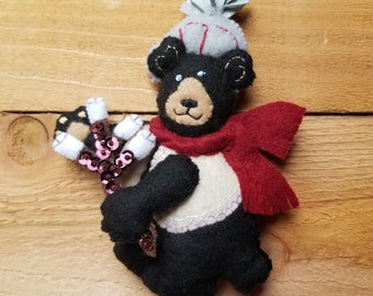 Stuffed Felt Black Bear Ornament