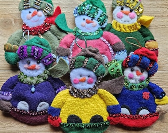 Christmas Felt Toboggan Sled Snowman - Sold Individually