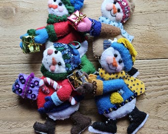 Christmas Felt Ice Skating Snowman with Gift Ornament - Sold Individually