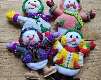 Christmas Felt Stuffed Snowman Ornament - Sold Individually