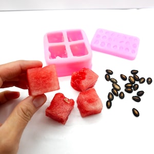 Molde de silicone em pedaços de melancia, molde de cera, molde de resina, molde de sabão, molde de cubos de melancia realistas, molde de sabonete NS017-NS018