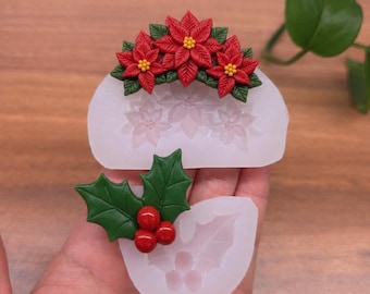 Poinsettia & Holly Berry Silicone Mold Set – Christmas Floral Craft Molds