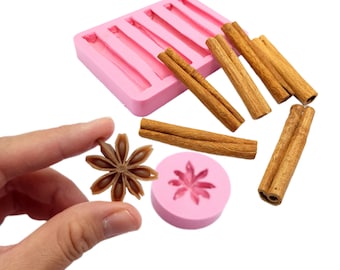 Cinnamon Stick Star Anise Silicone Mold, Soap Candle Wax Resin Clay Crafting nck2