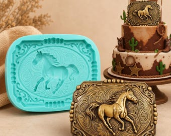 Cowboy Belt Buckle Silicone Mold: Horse Western Design for Crafts nck2