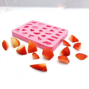 Molde de silicone para pedaços de morango, molde de cera, molde de resina, molde de sabonete, molde de pedaços de morango realistas, molde para sabonete NS055
