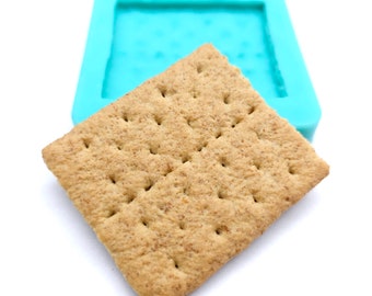 May include: A light blue silicone mold shaped like a square cracker. A real cracker is placed on top of the mold.