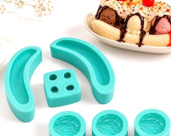 Banana Split Candle Mold Set of 6, Silicone Dessert Molds with Banana, Ice Cream Scoop and Cherry Shapes for Candle Making