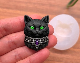 Black Cat Silicone Mold – Gothic Cat Pendant Craft Mold polymer clay mold air dry clay cat mold