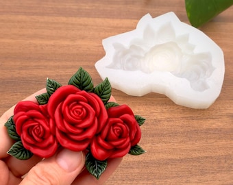 Rose Cluster Silicone Mold, Floral Rose Mold with Leaves, Flower Candle Mold, Soap Resin Wax Mold, Small Large Rose Decoration Mold