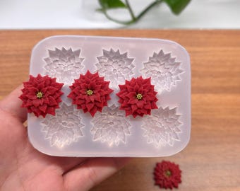 Poinsettia Silicone Mold, Mini Christmas Flower Mold, 6 Cavity Craft Mold for Resin, Wax, Soap, Clay and Baking