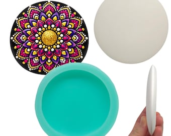 Thin Stone Silicone Mold Round for Mandala Dot Painting, 3-Inch Casting Crafts nck2