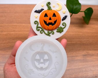 Halloween Pumpkin Candle Topper Silicone Mold, Jack O Lantern Wax Topper Mold, Bat Moon Star Candle Making