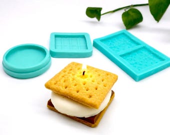 S’mores Silicone Mold Set, Graham Cracker, Chocolate and Marshmallow Molds for Candle Making, Wax Melts, Resin and Crafts