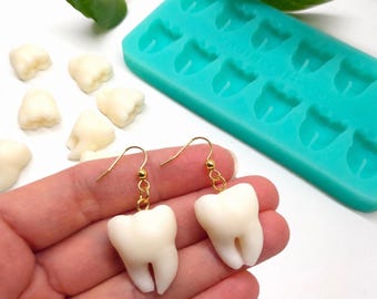 Tooth Silicone Mold, 12-Cavity Flat Back Molar Mold for Chocolate, Candy, Fondant, Cake Decorating, Resin, Soap, Wax Melts