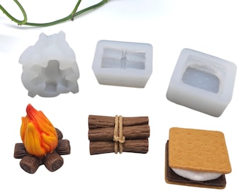 Camping Silicone Mold Set, S’more Campfire & Firewood Bundle Molds, Wax Melt Candle Soap Resin Craft Set