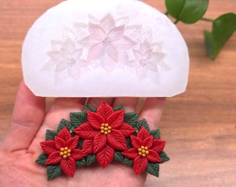 Large Poinsettia Silicone Mold – 3 Flower Christmas Craft Mold