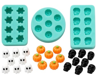 3 Pcs Ghost Skull Pumpkin Molds, 23 Cavities Total for Chocolate, Candy, Soap, Wax Melts, Clay and Crafts nck2