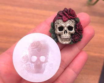 Gothic Skull Rose Silicone Mold – Floral Skeleton Craft Mold