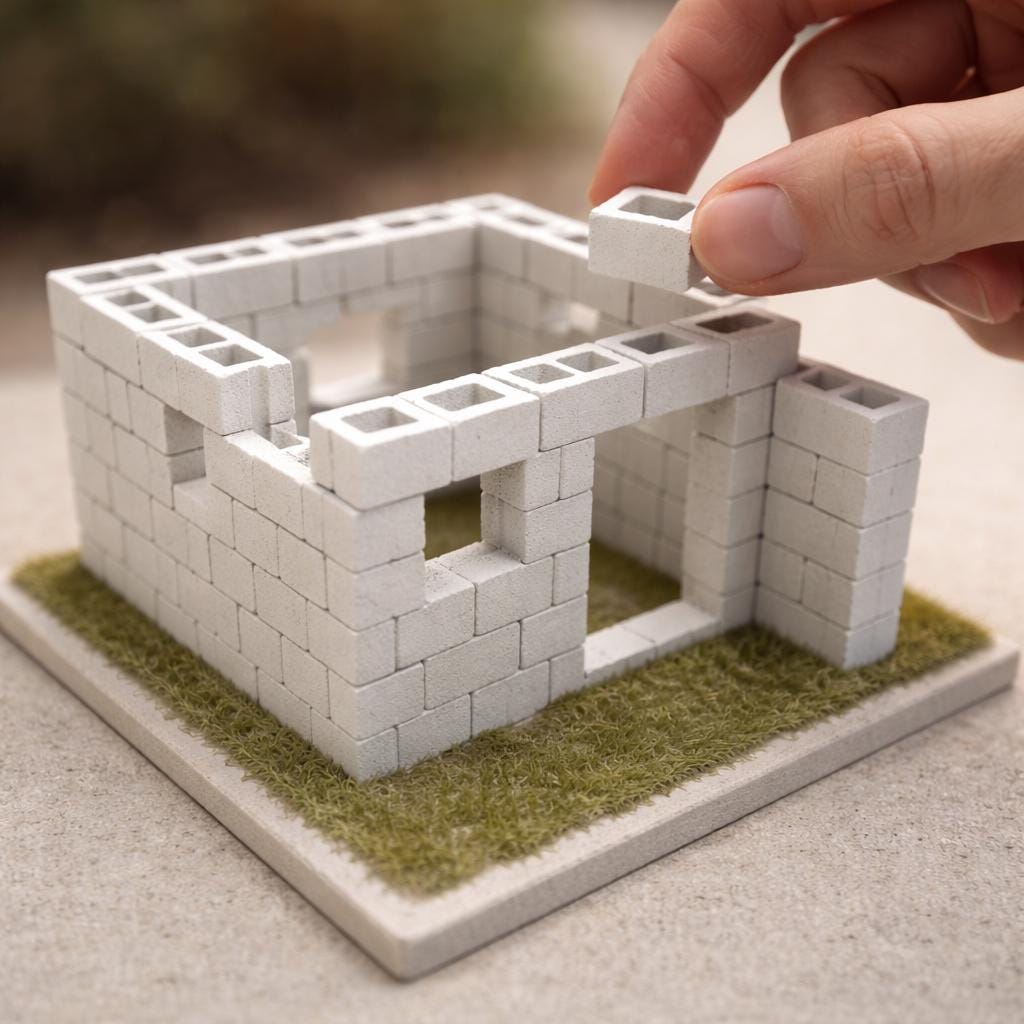 リアルなミニチュアコンクリートブロックのシリコン型 – 1:12スケール