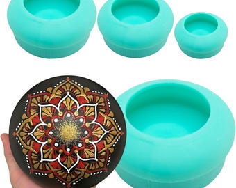 Set of 4 Mandala Stone Silicone Molds, Assorted Sizes, Concrete Dotting Art Supplies nck2