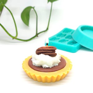 Pecan Tart Silicone Mold Set – Realistic Pecan Nut Mold + Fillable Mini Tart Shell Mold for Candles, Wax Melts, Soap & Crafts