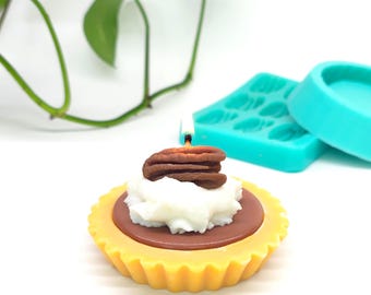 Pecan Tart Silicone Mold Set – Realistic Pecan Nut Mold + Fillable Mini Tart Shell Mold for Candles, Wax Melts, Soap & Crafts