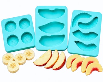 Fruit Slice Silicone Mold Set – Banana, Apple & Peach Slice Molds for Chocolate, Fondant, Candy, Cupcake Toppers, Wax Melts, Soap, nck2