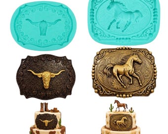 Western Longhorn and Horse Plaque Silicone Mold Set, 2 Piece for Chocolate, Fondant, Candy, Cake Decorating, Soap, Wax Melts, Resin nck2
