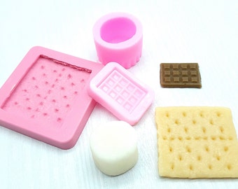 S'mores Graham cracker, chocolate and/or Marshmallow Silicone mold Bundle option | Soap | Candle | Mold for Wax | Mold for Resin