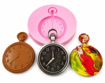 Vintage Pocket Watch Silicone Mold, Fondant Cupcake Topper, Resin Charm Craft