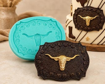 Cowboy Longhorn Belt Buckle Silicone Mold for Crafts & Baking nck2