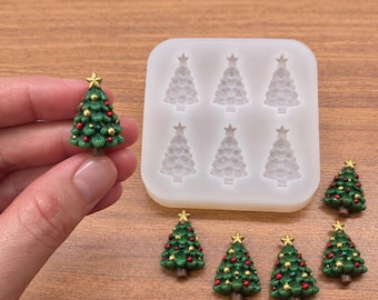 Mini Christmas Tree Silicone Mold, 6 Cavity Holiday Tree Mold, Flat Back Christmas Craft Mold for Resin Clay DIY