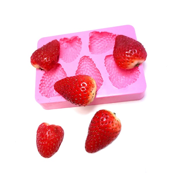 OFFRE SPÉCIALE Fraise Moule en silicone 5 cavités Moule en cire Moule en résine Moule à savon Fraises réalistes Moule flexible Moule à bougie