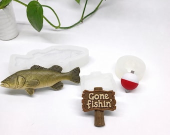 Fishing Silicone Mold Set Bass Fish, Gone Fishin Sign & Buoy Molds Fishing Theme Cake, Wax Melts