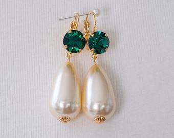 Gold Regency Victorian Style Jade Drop Earrings