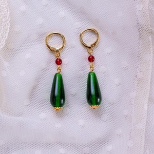 Red and Green Teardrop Hoop Earrings: Regency/Victorian Historical Reproduction