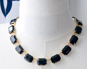 18th Century Style Jet Black Rhinestone Collet Necklace. Glass Stones. Regency, Rococo, Colonial, Georgian, Historical, Anna Wintour.