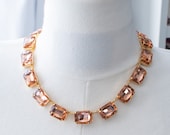 18th Century Reproduction Peach Rhinestone Collet Necklace. Light Pink Paste Glass. Regency, Rococo, Colonial, Georgian, Historical.