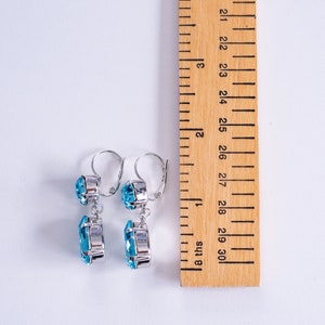 Light Blue Rhinestone Dangle Earrings. Aquamarine Teardrops, Silver. Regency, 18th Century, Victorian, Georgian, Historical Reproduction. image 6